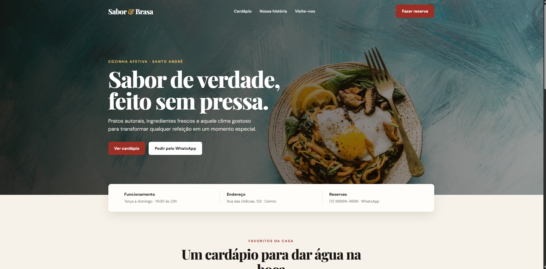 Preview do template de restaurante